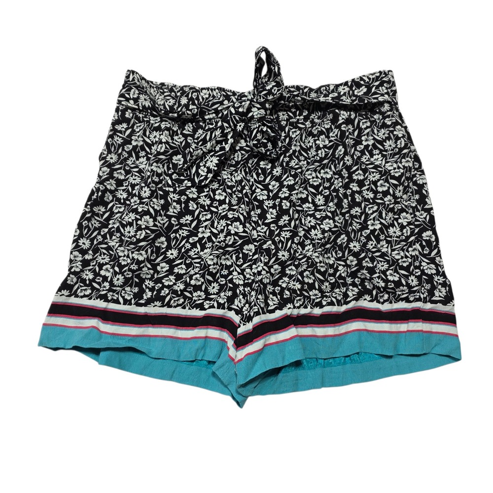 Maeve by Anthropologie Black Floral Tie Waist Shorts Women's Small